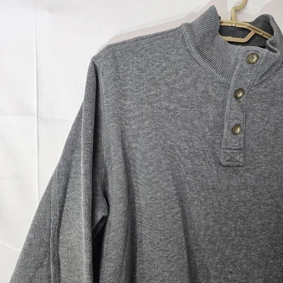 Eddie Bauer Sweater Mens XL Gray 1/4 Button Cotton Pullover Sweatshirt - Picture 9 of 12